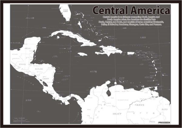 PROCEEDX美しい世界地図　中央アメリカ　学習ポスターミニマルマップ　フレーム付きA4サイズ日本製1253