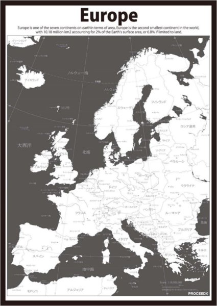 PROCEEDX美しい世界地図　ヨーロッパ　学習ポスターミニマルマップ　フレーム付きA4サイズ日本製1255