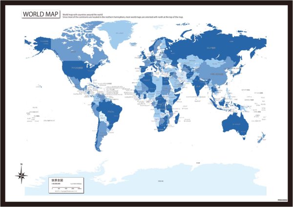 PROCEEDX美しい世界地図　パステルカラーブルー1　学習ポスターミニマルマップ　フレーム付きA2サイズ日本製1265