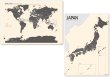 PROCEEDX美しい日本+世界地図セット パステルカラーベージュ1 学習ポスターミニマルマップA2サイズ 日本製　丸筒送付 影付き1301
