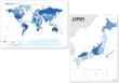 PROCEEDX美しい日本+世界地図セット パステルカラーブルー1 学習ポスターミニマルマップA2サイズ日本製　丸筒送付 影付き1304