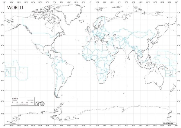 画像1: PROCEEDX美しい世界地図 書き込み自由 ホワイト学習ポスターミニマルマップA1ビッグサイズ 8つ折り送付日本製 影付き1361 [ポスター] (1)