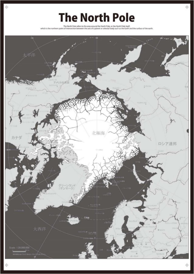 PROCEEDX美しい世界地図 北極 学習ポスター ミニマルマップ フレーム